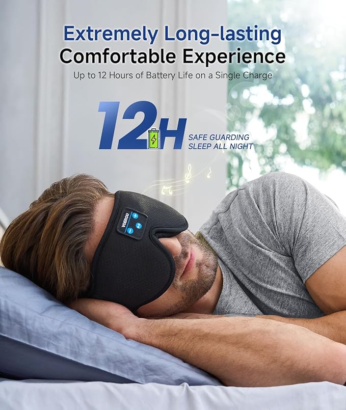 Voerou Sleep Headphones 3D Sleep Mask with Bluetooth, Adjustable Wireless Eye Mask for Sleeping for Women Men, Sleeping Headphone with Ultra-Thin Stereo Speakers Perfect for Sleep Naps - Bloomnest