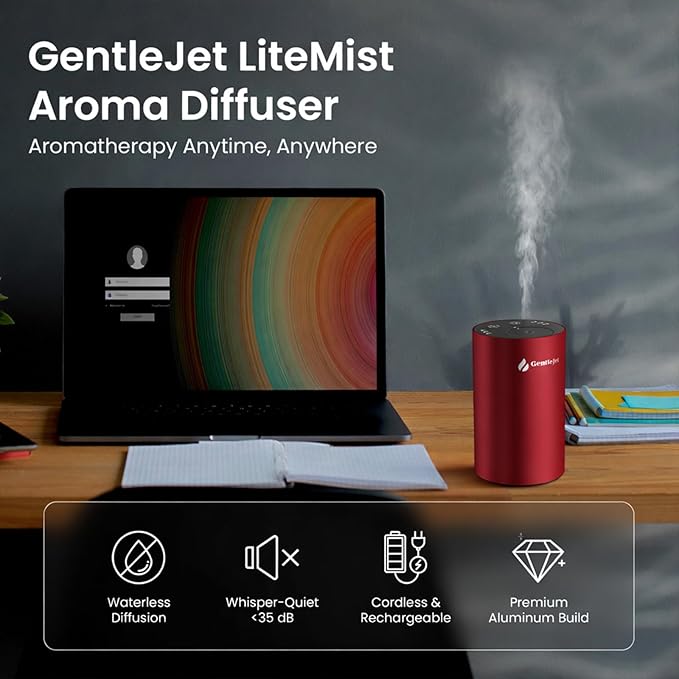 LiteMist Cold Air Essential Oil Diffuser – Waterless Nebulizing Aroma Diffuser, USB-C Cordless 2000mAh Battery, Aluminum Portable Scent Diffuser for Home Office Car, 0.7oz / 20ml - Bloomnest