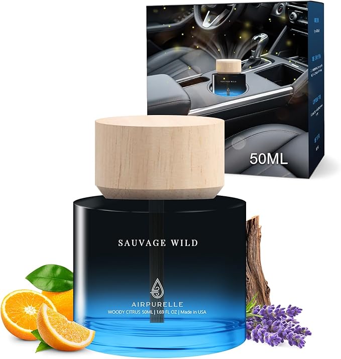 Car Air Freshener 50ML (1.7 FL OZ) Car Air Fresheners Diffuser, Woody Citrus Fragrance Oil Car Air Freshner, 180+ days Long Lasting Car Perfume, Wooden Cup Design, Made in USA - Bloomnest