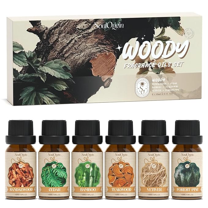 Woody Essential Oils Set, Fragrance Oil Set for Diffuser, Scent Diffuser Oil for Candle Making- Sandalwood, Cedar, Bamboo, Teak, Vetiver, Forest Pine - Bloomnest