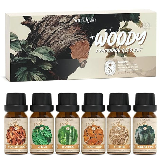 Woody Essential Oils Set, Fragrance Oil Set for Diffuser, Scent Diffuser Oil for Candle Making- Sandalwood, Cedar, Bamboo, Teak, Vetiver, Forest Pine - Bloomnest
