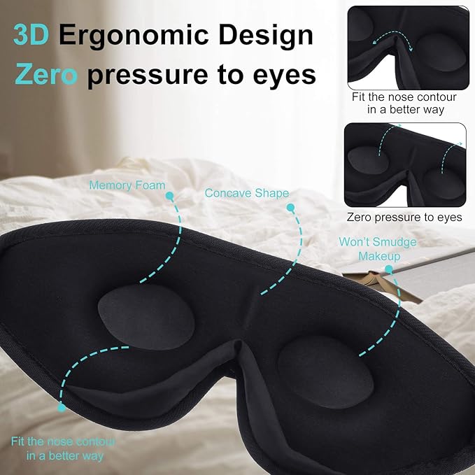 2 Pieces 3D Sleep Mask for Kids Memory Foam Contoured Eye Mask, Travel Sleep Eye Cover with Adjustable Strap, 3D Blindfolds(Black and Green) - Bloomnest