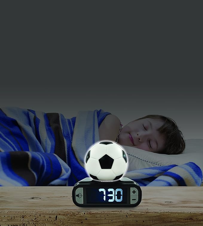 LEXiBOOK - Soccer Ball Digital Alarm Clock with Night Light Snooze, Clock, Luminous Soccer Ball, Black Colour - RL800FO - Bloomnest