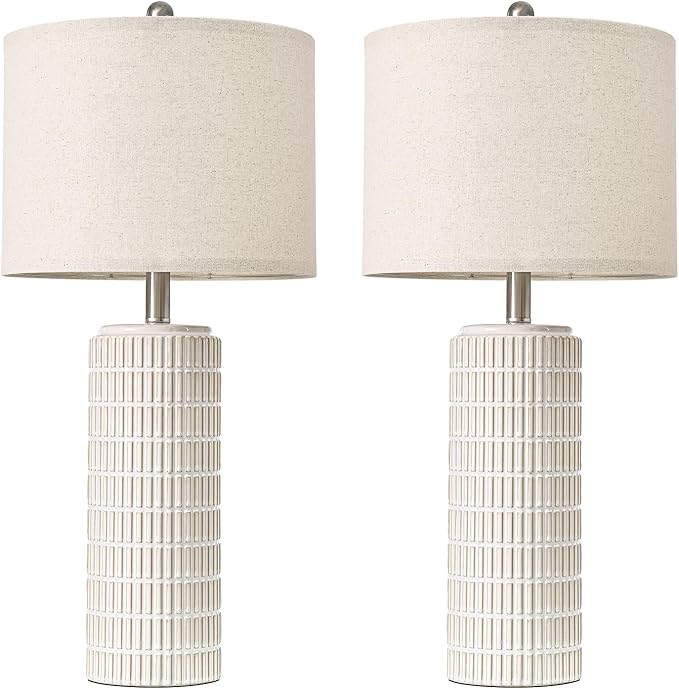 PoKat 27.5'' Tall Table Lamps for Living Room Set of 2, Ceramic Bedroom Lamps for Night Stands, Modern Bedside Lamps for Bedroom Living Room, Nightstand Lamps for End Table, Hallway, Gold and White - Bloomnest