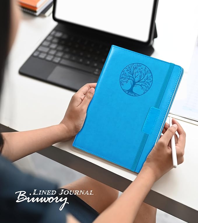 Lined Journal Notebook for Women Men,256 Pages A5 Hardcover Leather Journals for Writing,Travel,Business,Work & School,College Ruled Notebooks for Note Taking,Diary Notepad 5.7"×8.3" blue - Bloomnest