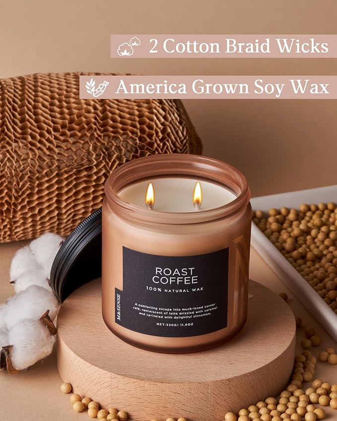 M&SENSE Coffee Candles Scented Strong, 2 Wick 11.6oz 70 Hours Burning Time Organic Natural Soy Wax Candle for Bedroom Kitchen Home Decor, Housewarming Gift for Men and Women - Bloomnest
