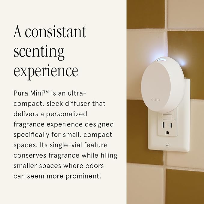 Pura Mini Smart Fragrance Diffuser for Small Spaces Adjustable Smart Home Device with LED Light & Automatic Vial Detection - Includes 1 Scent Refill; White Tea no.1 - Bloomnest