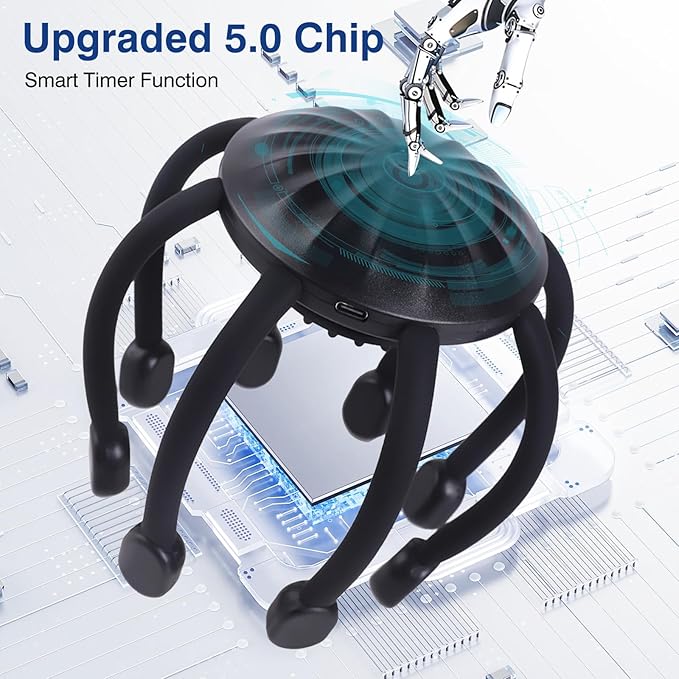 Head Massager Scalp Electric with 4 Modes, 360° Electric Head Massager Rechargeable, Electric Octopus Scalp Massager Portable, Scalp Stress Relax Massage Tool Free Hands OrijioUS