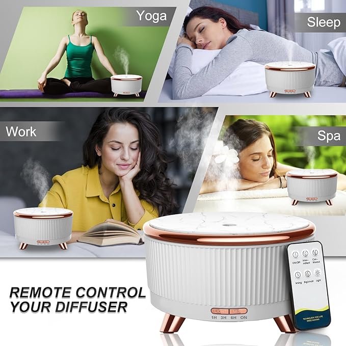 Diffusers for Essential Oils Large Room, 500ml Aromatherapy Diffuser Cool Mist Humidifier with Remote Control,7 Colors Lights & 6 Mist Mode Waterless Auto Off for Women Office Home - Bloomnest