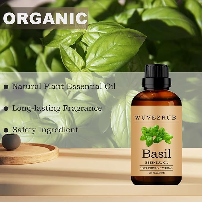 Basil Essential Oils, 30ML Pure and Natural Essential Oil for Aromatherapy Diffuser /1 Fl Oz- Basil WUVEZRUB