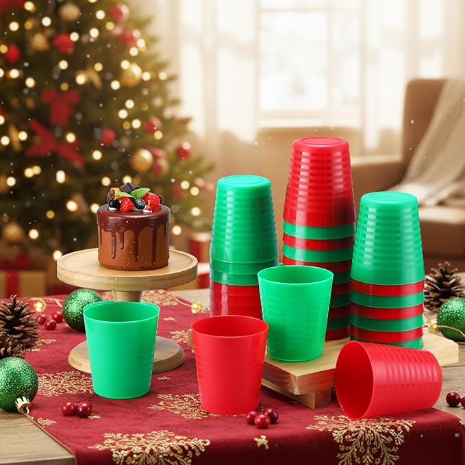 Eccliy 36pcs Kids 8 oz Cups Unbreakable Plastic Stackable Juice Reusable Tumblers Bulk Plastic Drinking Cups for Toddlers Baby Kids, Dishwasher Safe (Xmas Color) - Bloomnest