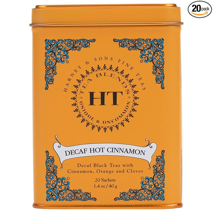 Harney and Sons Decaf Hot Cinnamon , Decaf Flavored Black 20 Sachets per Tin 1.4oz - Bloomnest