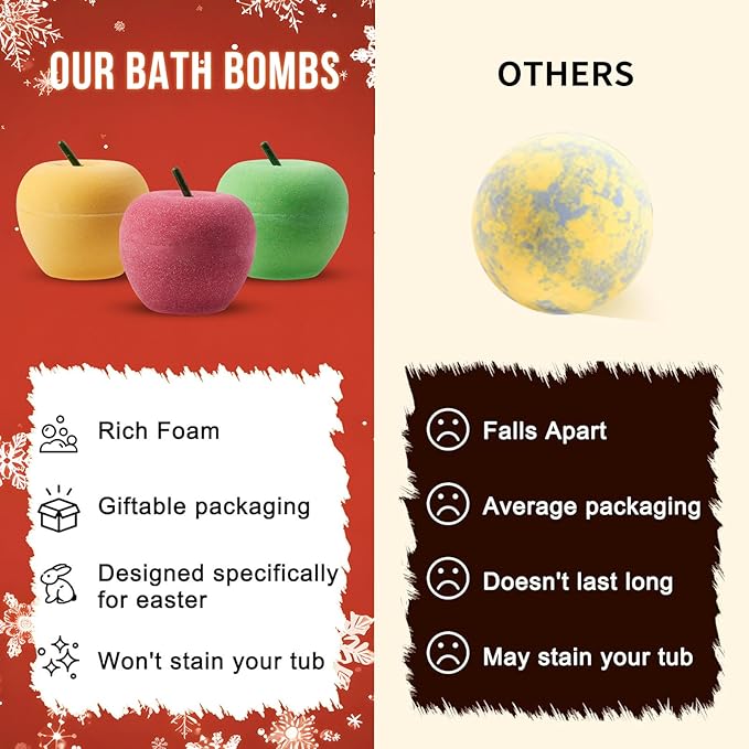Christmas Bath Bombs for Kids Apple Bath Bombs with Christmas Luminous Mini Resin Toys Inside Christmas Toys All Natural Bath Bomb Christmas Gifts Kids Skin Care Bathbombs - Bloomnest