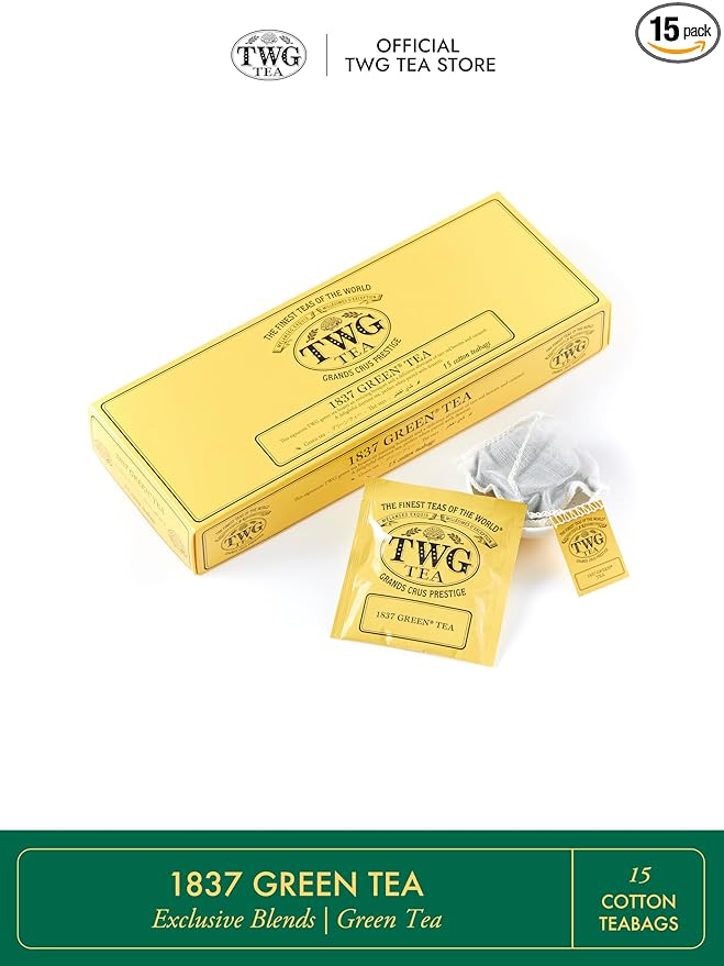 TWG Tea | 1837 Green Tea | Green Tea | Strawberry & Caramel | 15 Hand Sewn Cotton Tea Bags | Gift Set - Bloomnest