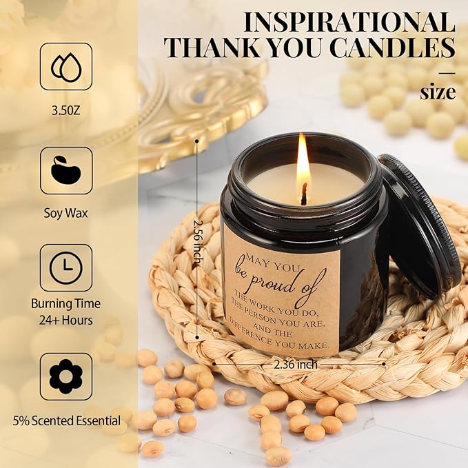 Roowest 10 Jars Thank You Gift Candles 3.5 oz Employee Appreciation Gifts Bulk Soy Wax Jar Inspirational Candle Thank You for Coworkers Employee Women Teacher Volunteers(Black,Classic Style) - Bloomnest