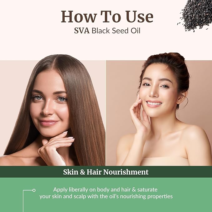 SVA Black Seed Oil Organic - 32 Fl Oz – 100% Natural Cold Pressed Organic Black Seed Oil - for Face, Skin Care, Hair Care, Scalp Massage & Body Massage – Carrier Oil - Bloomnest