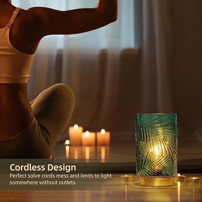 Battery Operated Table Lamp, Cordless Lamps for Home Décor, Nightlight with LED Bulb with Timer for Living Room Bedroom Tabletop Entryway Centerpiece Gift(S Green) - Bloomnest