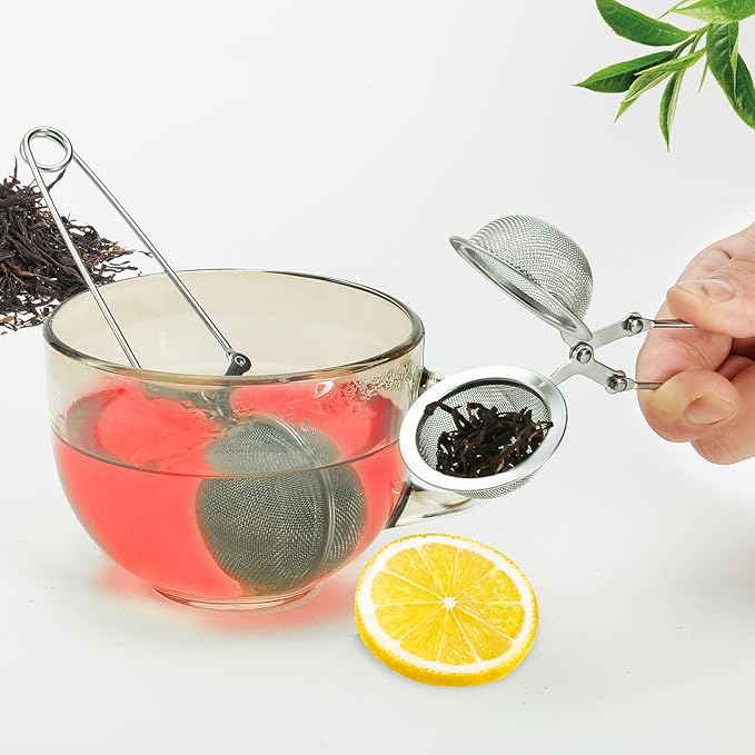 Tea Strainers for Loose Tea, 4 Pack Tea Infuser with Handle Fine Mesh Tea Ball Filter Tea Diffusers Steeper for Loose Leaf Tea, Spices, Seasonings