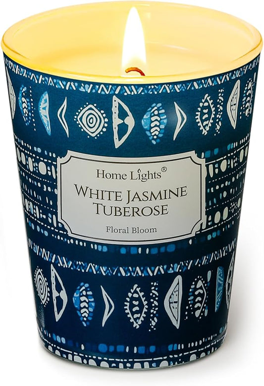 HomeLights Scented Candles for Women & Men, 6.7oz Candle Jars Aromatherapy Single Wick Candle, Ideal for Bohemian Natural Textures Home Decor and Gifts, White Jasmine Tuberose - Bloomnest