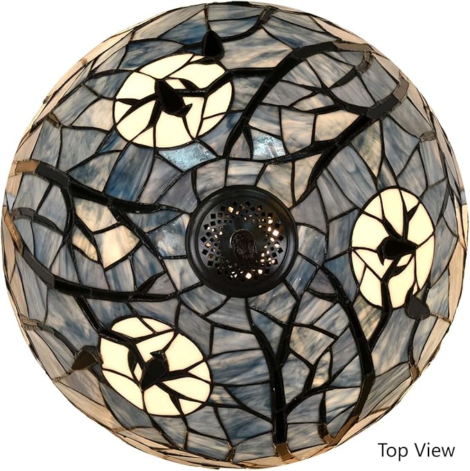 Bieye S10882 Raven Sitting on Bare Tree Tranch Against Full Moon Tiffany Style Stained Glass Lampshade (Dark Blue, 18Wx9.5H)