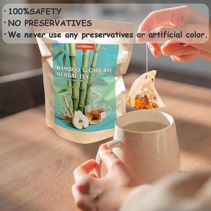 20 Bags Sugarcane Imperata Root Pear Tea, Caffeine-Free Natural Ingredients Herbal Tea Bags, Supports Lung Cleanse, No Additives, Daily Enjoyment Tea for Men & Women - Bloomnest