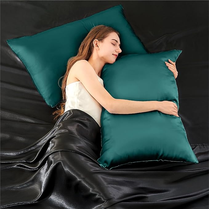 INFIIXSO Silk Pillow Cases 2 Pack Standard Size, Ultra Smooth & Soft Mulberry Silk Pillow Case for Hair and Skin, Breathable Cooling Silk Pillowcase with Hidden Zipper (Teal, 20x26 Inches) - Bloomnest
