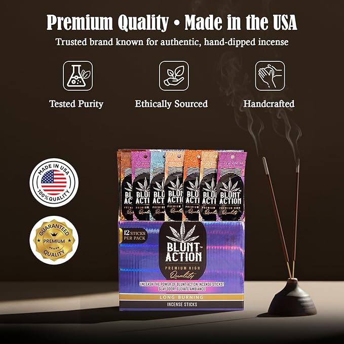 Tulasi Blunt Action Incense Sticks, 12 Packs, 144Pc, Long Lasting Fragrance, Natural Essential Oils Hand Rolled Incense Sticks for Aromatherapy, Relaxing, Yoga, Meditation, Prayer Tulasi