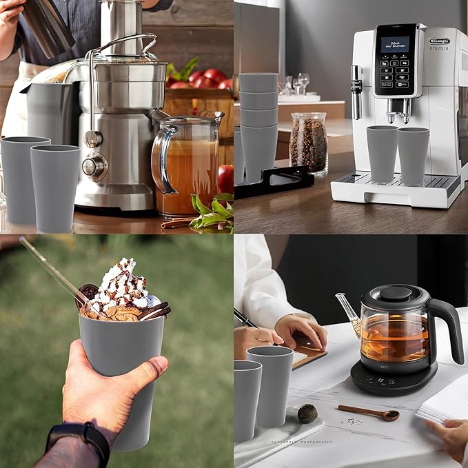 EI 8pcs Dark Grey Wheat Straw Cups,Unbreakable Plastic Reusable Cups,Plastic Tumbler Cups for Kitchen,Dishwasher Safe Water Glasses for Water, Coffee, Juice, Tea - Bloomnest