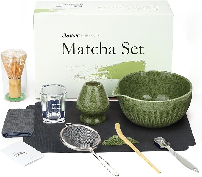 Matcha Whisk Set, 10-Pcs Matcha Kit, Bamboo Whisk and Bowl with Spout & Measuring Spoon & Cup, Japanese Tea Making Tools, Complete Matcha Gift Set for Starter, Mottled Green - Bloomnest