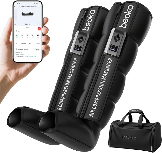 beoka Leg Massager for Circulation and Pain Relief, Cordless Air Compression Boots with 5 Modes 15 Intensities for Athletes Runners and Travelers, Leg Recovery System for Gift-L - Bloomnest