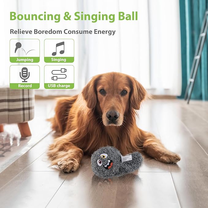 PETGEEK Interactive Dog Toys Ball - Rechargeable, Squeaky Plush Crazy Bouncer Dog Ball with Wiggles & Vibrations, Durable Moving Vibrating Toy for Small, Medium, Large Dogs (6 Inches, Gray) - Bloomnest
