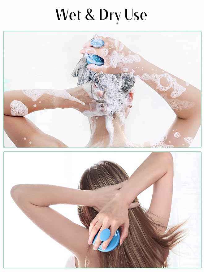 HEETA Scalp Massager with Soft Silicone Bristles for Hair Growth, Dandruff Removal and Exfoliation - Sky Blue Shampoo Brush HEETA