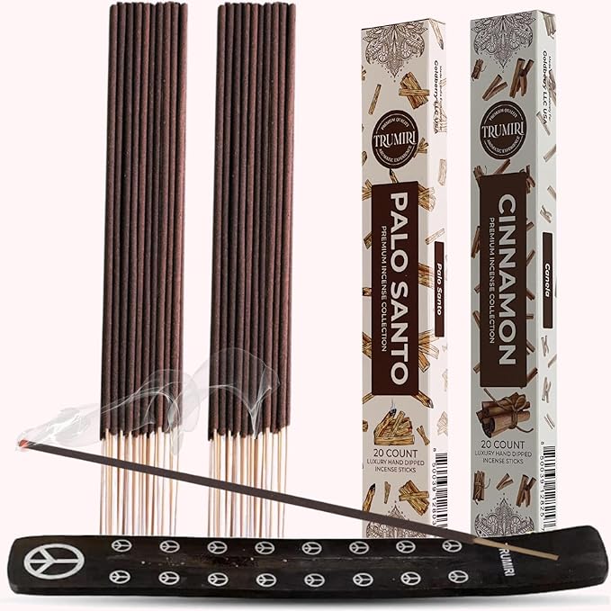 Trumiri Incense Sticks - Combo Pack of 40 Insence-Sticks - 20 Palo Santo + 20 Cinnamon - Insenses - Insents - Incents - Inscense - Incence - Incienso - All Natural Incense Sticks TRUMIRI