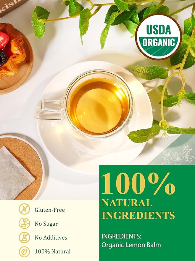GLDNT Organic Lemon Balm Tea Bags, Natural Lemon Balm Herbal Tea, Lemony & Citrusy Flavor, Caffeine Free, 100 Count - Bloomnest