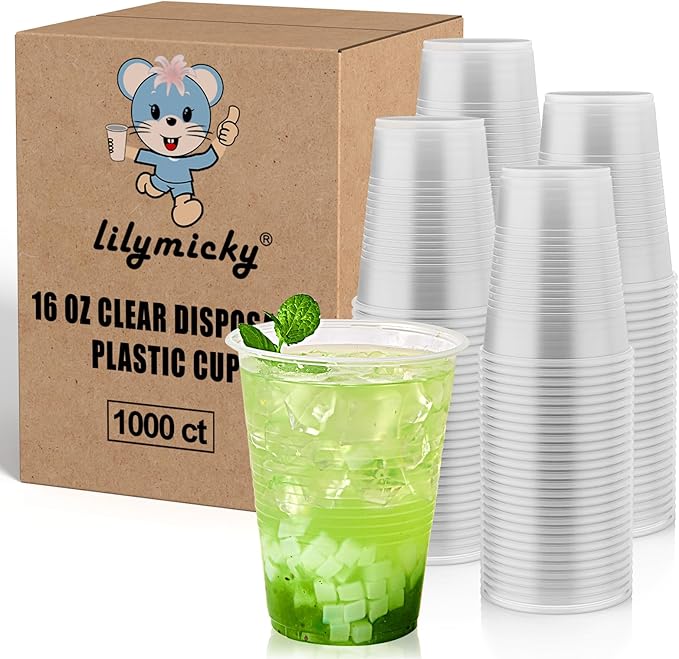 Lilymicky 1000 PACK 16 oz Clear Plastic Cups, Cold Disposable Party Drinking Cups for Parties, Picnic, BBQ & Events - Bloomnest