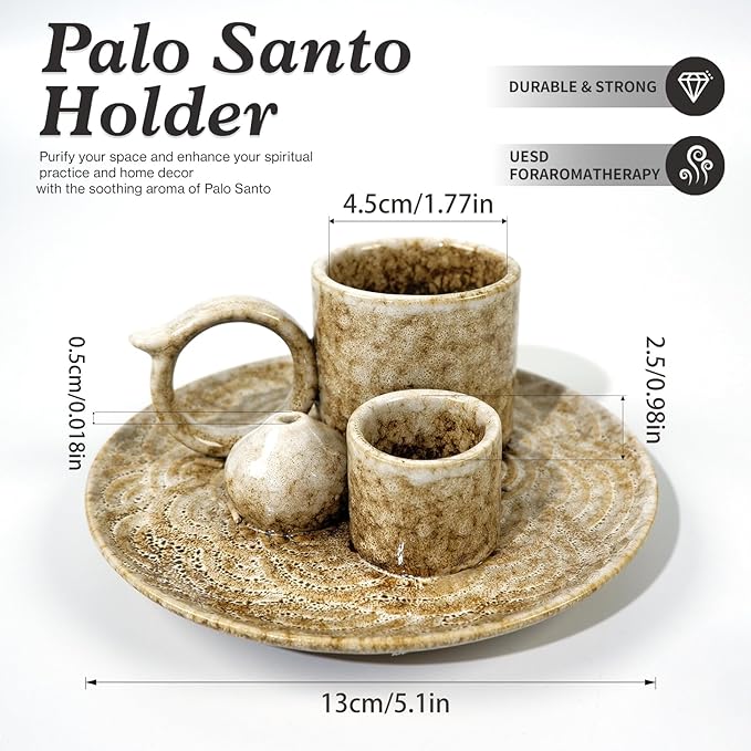 5.1Inch 5-in-1 Ceramic Smudge Bowl Brown - Incense Stick Holder, Small Candle Holder, Smudge Bowl/Dish, Fits Palo Santo, Sage.Zen Altar for Meditation/Yoga, Aromatic Scents, Easy to Clean - Bloomnest