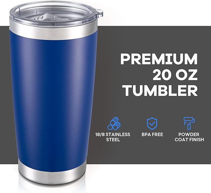 20 oz Tumbler with Lid Stainless Steel Insulated Tumblers Bulk Double Wall Vacuum Cups Powder Coated Travel Mug Keep Drinks Cold and Hot, Blue, 4 Pack