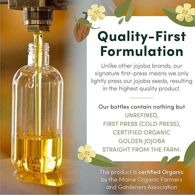 HobaCare Organic Jojoba Baby Oil with Pump Dispenser – 100% Pure Natural Unrefined Unscented Hexane Free Cold Pressed Jojoba Oil for Baby Hair, Infant Skin, Scalp Moisturizing (8.45 oz) - Bloomnest