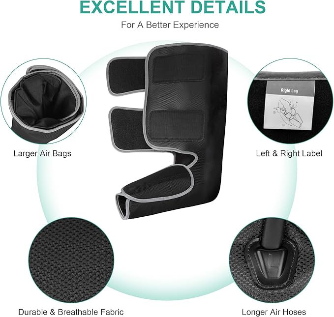 Medcursor Air Compression Leg Massager, Calf and Foot Massager for Circulation and Swelling Relief, Adjustable Massage Boots for Home Office Use - 3 Modes, 3 Intensities, 2 Timers, No Heat - Bloomnest