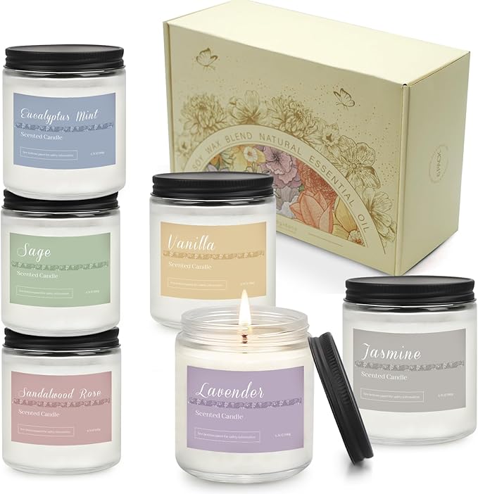 6 Pack Candles for Home Scented Aromatherapy Candles Gifts Set for Women, Lavender Candle, 37.8 oz 300 Hour Long Lasting Candles, Stocking Stuffers, Birthday, Valentine, Christmas, Anniversary Present - Bloomnest