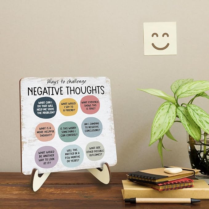 Inspirational Mental Health Office Decor Rustic Desk Decor Therapy Office School Counselor CBT Therapist Counseling Wood Sign Psychology Decoration for Home Office Table Shelf Plaque with Wood Stand - Bloomnest