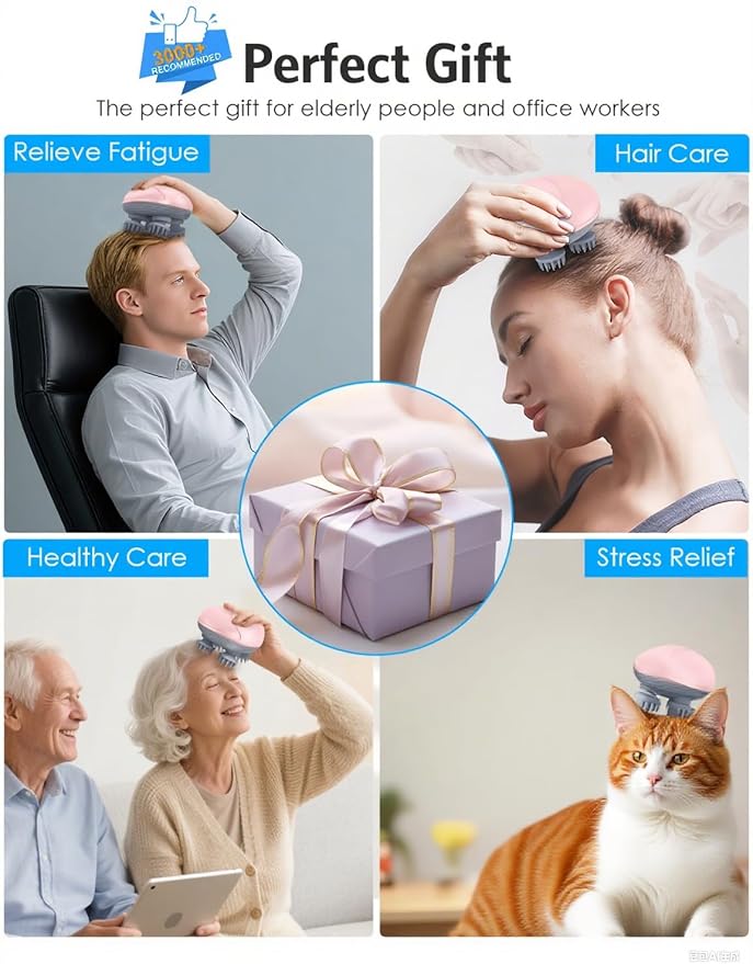 Upgraded Handheld Cat Massager Dog, Electric Pet Massager for Christmas Gifts, with 4 Massage Heads, Cat Head and Back Scratcher for Relieving Tight Stiffness Muscles, Promote Bonding (Pink) Olipiter
