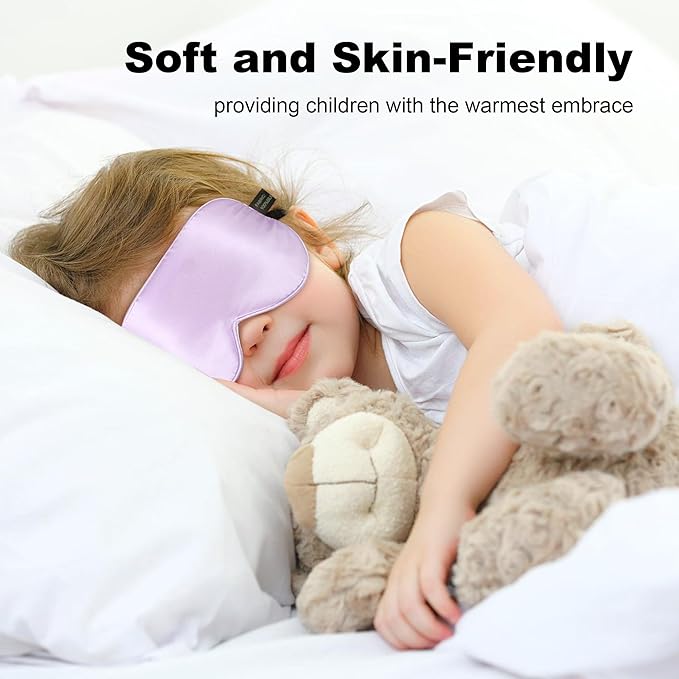 Silk Sleep Eye Mask for Kids, 100% Real Natural Pure Silk Sleeping Masks, Blindfold Sleep Eye Cover with Adjustable Strap, Soft & Lightweight Night Eyeshade for Boys Girls Teens (2 Pack)