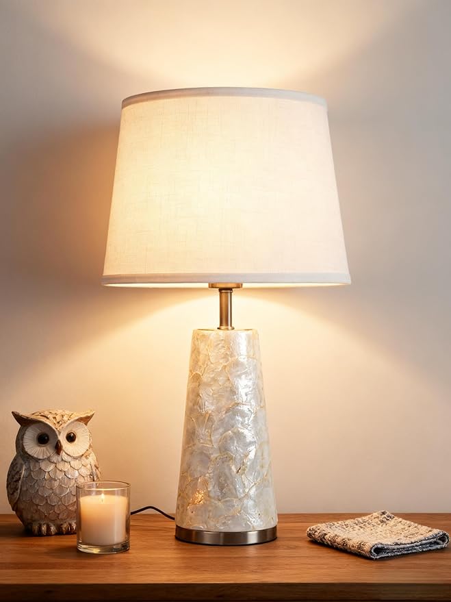 Coastal Table Lamps for Bedroom Nightstand Set of 2, Touch Control Ocean Beach Nautical Seashell Lamp, Modern Sea Shell Bedside Night Stands Light for Beachy Cottage Farmhouse Decor (Silver) - Bloomnest