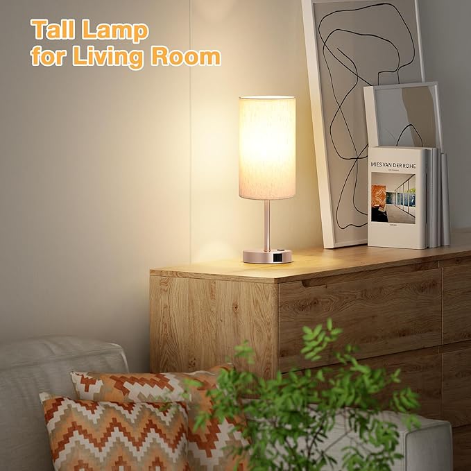 Dicoool Touch Bedside Table Lamp with USB - 3 Way Dimmable Lamp for Bedroom Nightstand, Desk Lamp with Charging Station for Dorm, Office, Living Room,Kids Room - Bloomnest