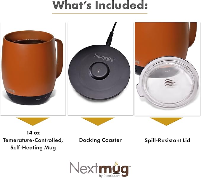 Nextmug - Temperature-Controlled, Self-Heating Coffee Mug (Spice - 14 oz.) - Bloomnest