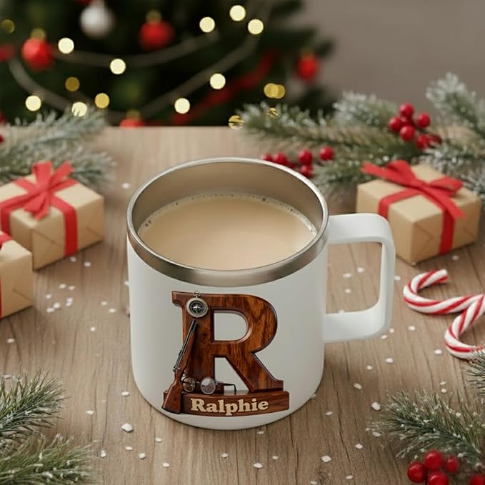 Personalized Christmas Story Mug with Custom Name & Ralphie Initial - 14oz Insulated Tumbler with Handle & Lid - Funny Red Ryder Movie Fan Gift for Men, Dad, Husband (B63) - Bloomnest