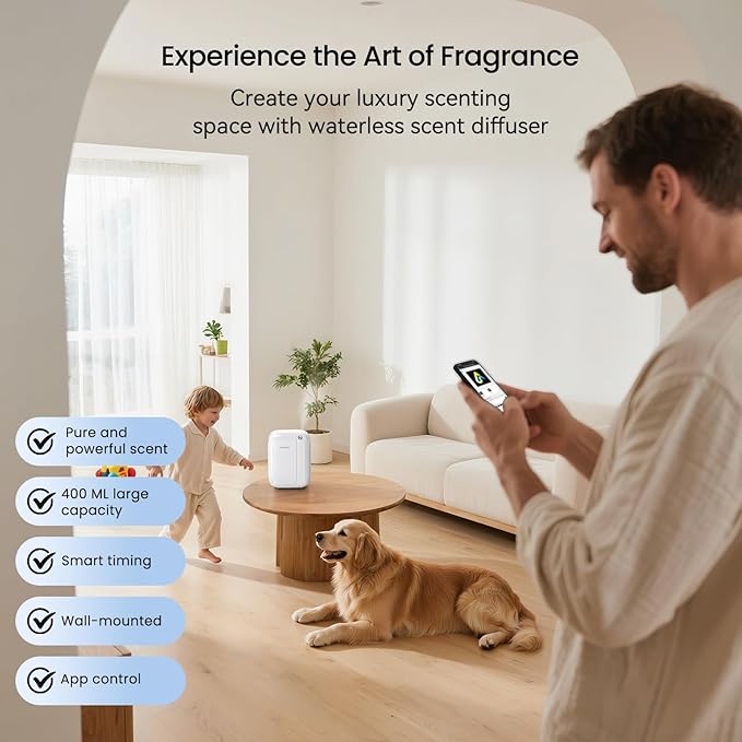 Waterless Essential Oil Diffuser,(2 * 50ml Fragrances Included) 3000 Sq.Ft Coverage 400 ml Large Capacity Hotel Scent Diffuser,Cold Air Tech, App & Button Control,Scent Diffusers for Home Large Room - Bloomnest