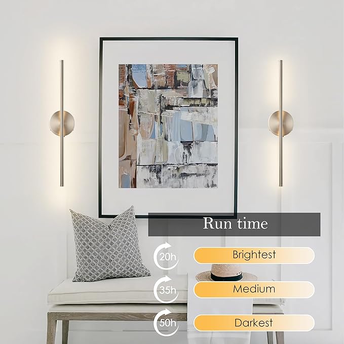 Battery Operated Wall Sconces with Remote Control, Dimmable Wall Sconces Set of Two, 350°Rotate, 3000K LED Nickel Wireless Wall Light for Living Room, Bedroom, Hallway, 20.4 Inch (2 Pack) - Bloomnest