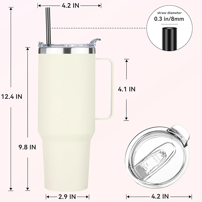 HASLE OUTFITTERS 40 oz Stainless Steel Tumbler with Handle, Vacuum Insulated Tumblers Bulk, Reusable Double Wall Travel Coffee Mug, Durable Powder Coated Water Bottle(Beige, 8) - Bloomnest